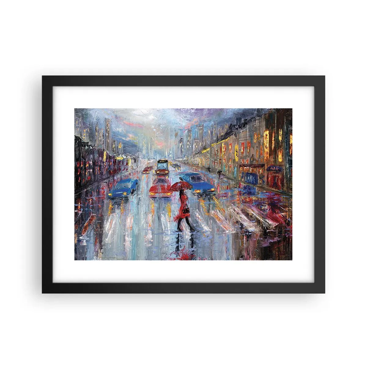 Poster in black frame - Rainy Afternoon in a City - 40x30 cm