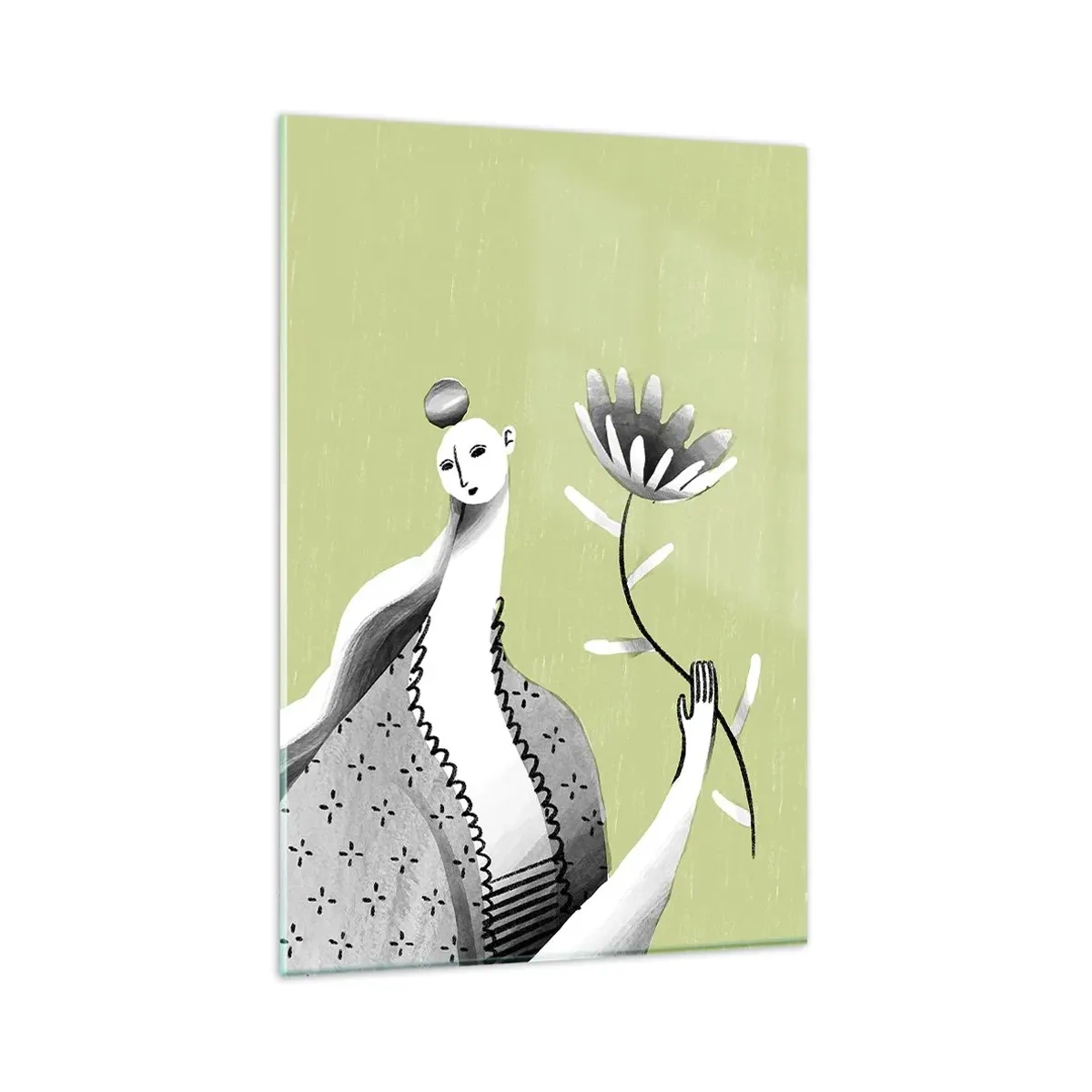 Glass picture - Modernist Portrait - Holding a FLower - 80x120 cm