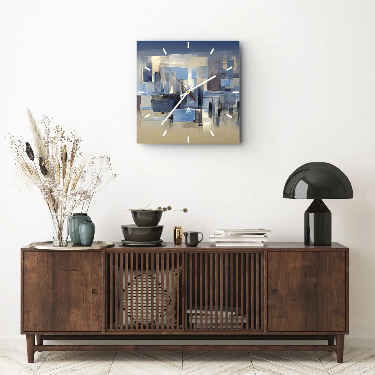 Wall clock - Clock on glass - Blue Construction - 30x30 cm