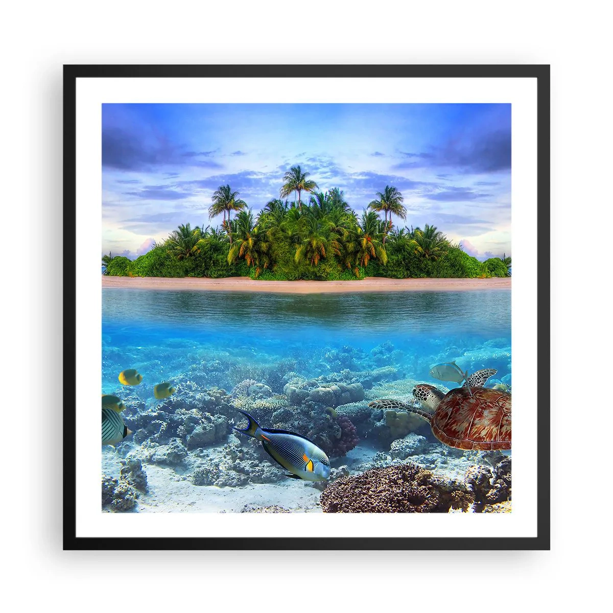 Poster in black frame - Heavenly Island Invites You - 60x60 cm