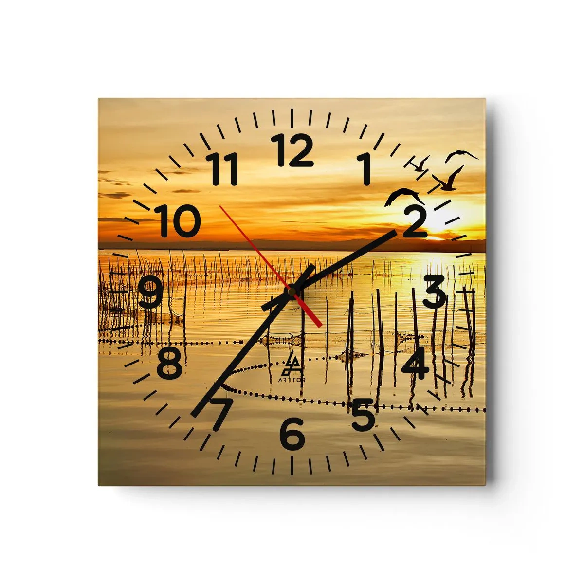 Wall clock - Clock on glass - At a Fishery - 40x40 cm