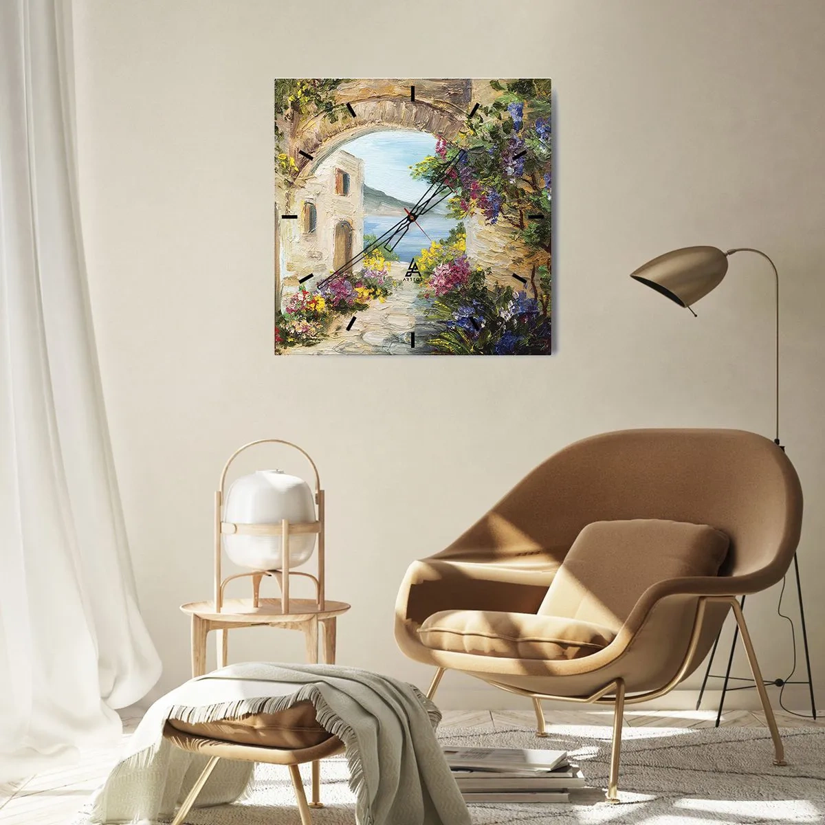 Wall clock - Clock on glass - Charm of a Sea Province - 40x40 cm