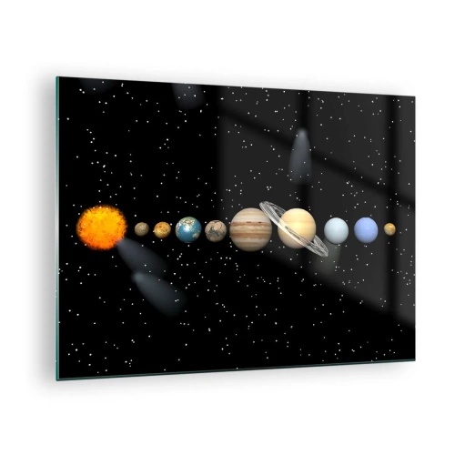 Glass picture - The Solar System against the background of stars in space - 70x50cm - Planets are Revolving - Modern wall decoration for the living room and bedroom ARTTOR