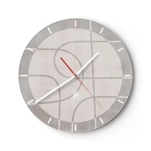 Wall clock - Clock on glass - Graphics with circles and straight lines in shades of gray - 30x30cm - Circular and Straight - Modern wall decoration for the living room, kitchen, and bedroom ARTTOR
