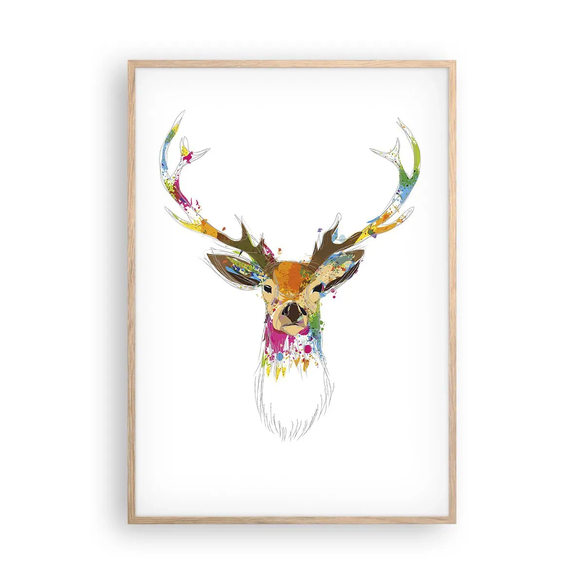 Poster in light oak frame - Deer Bathed in Colour - 70x100 cm