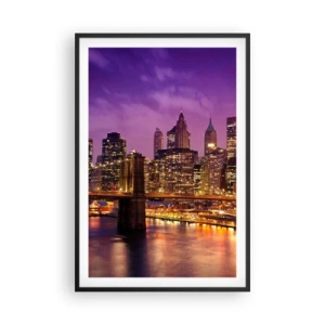 Poster in black frame - Violet and Gold Manhattan - 61x91 cm