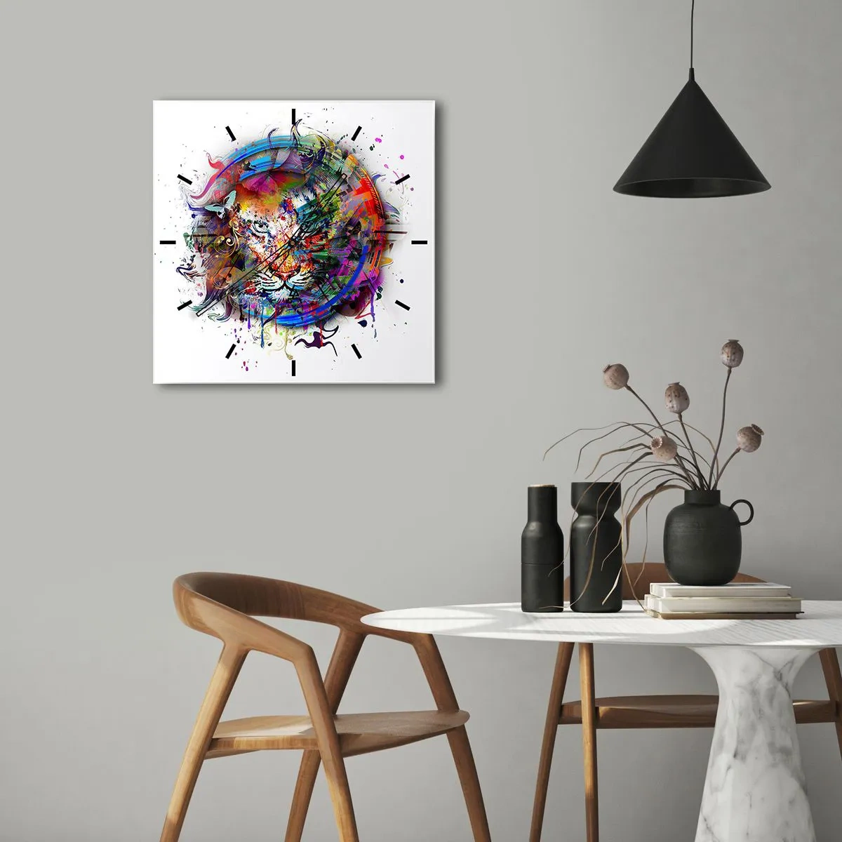 Wall clock - Clock on glass - Behind Rainbow Curtain - 40x40 cm