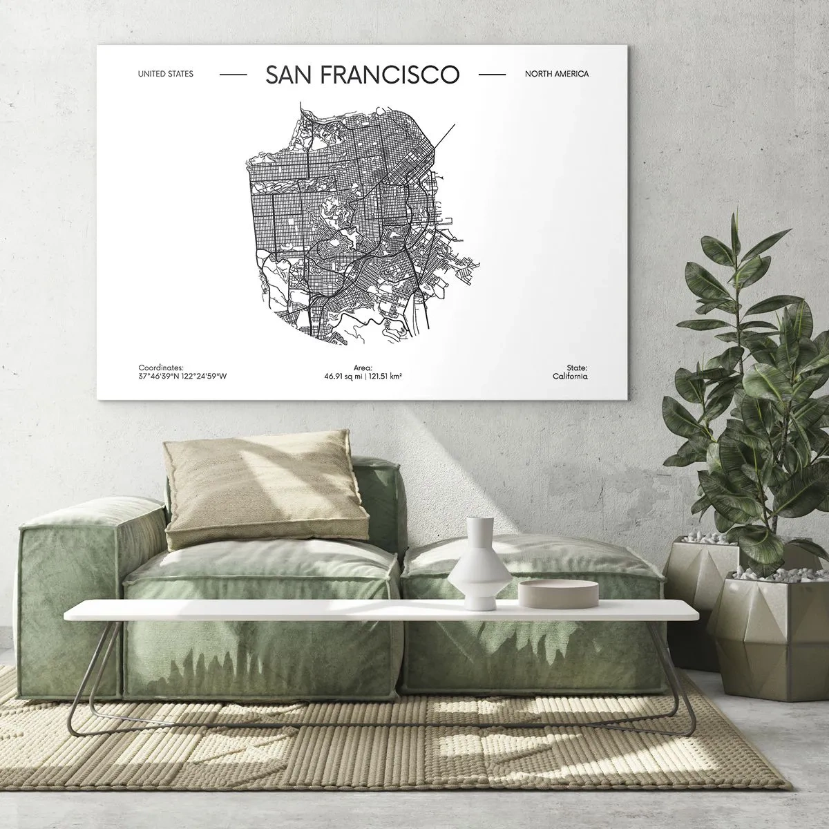 Glass picture - A minimalist street map of San Francisco - 70x50cm - Anatomy of San Francisco - Modern wall decoration for the living room and bedroom ARTTOR