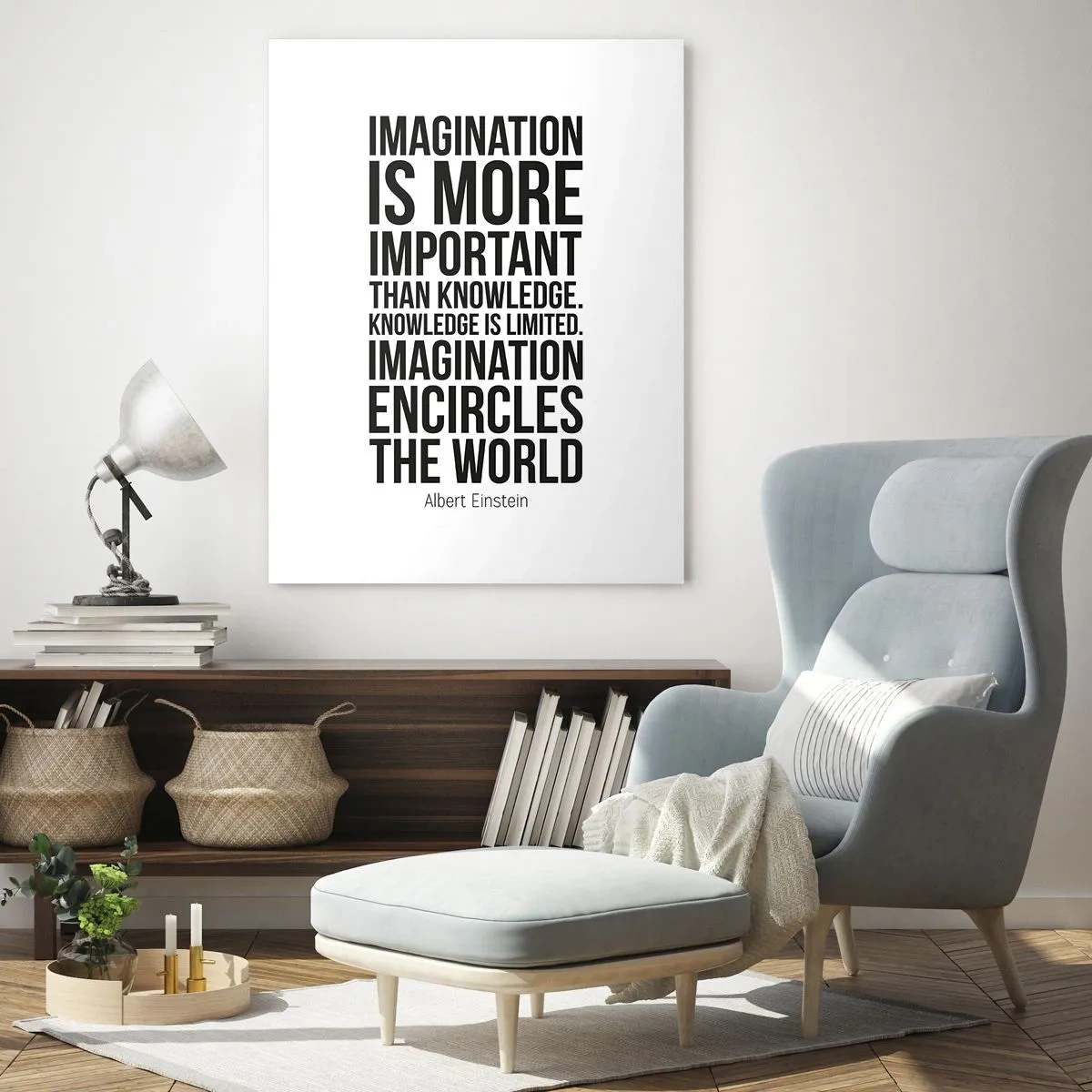 Glass picture - Einstein about Power of Imagination - 50x70 cm