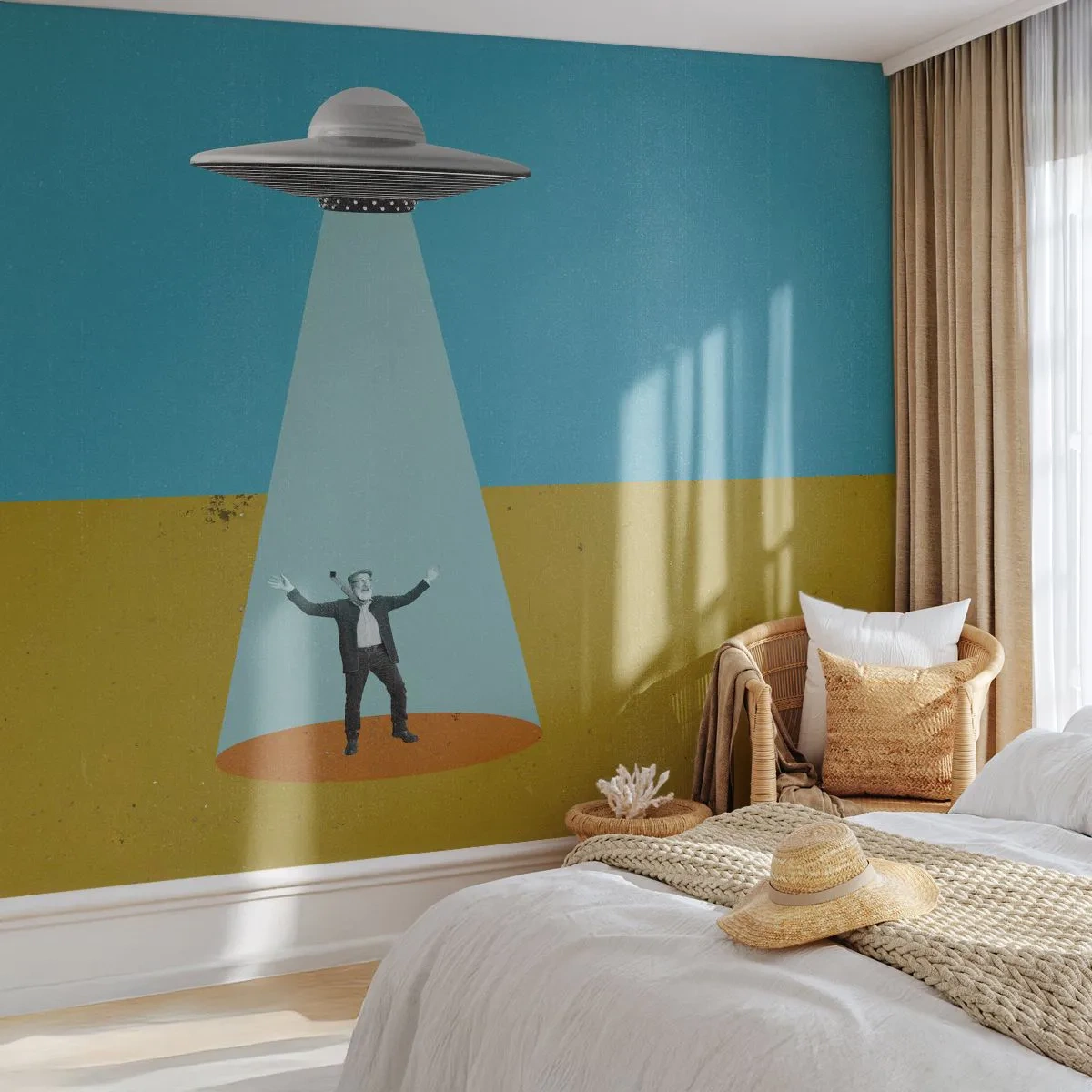 Photo Wallpaper Premium Sand - Close Encounter - Ufo, Modern Art, Surrealism - 100x70 cm