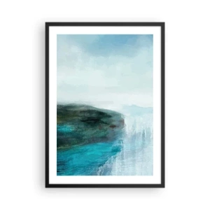 Poster in black frame - A picturesque landscape with a cliff over the water in shades of blue. - 50x70cm - Marine Abstract - Modern wall decoration for the living room and bedroom ARTTOR