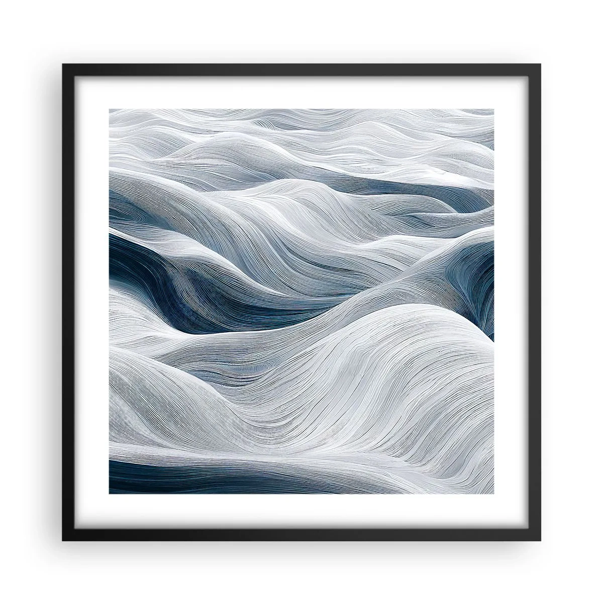 Poster in black frame - White and Blue Waves - 50x50 cm