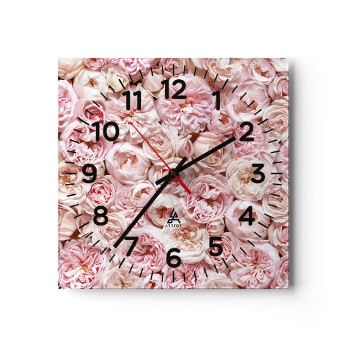 Wall clock - Clock on glass - Decked with Roses - 30x30 cm