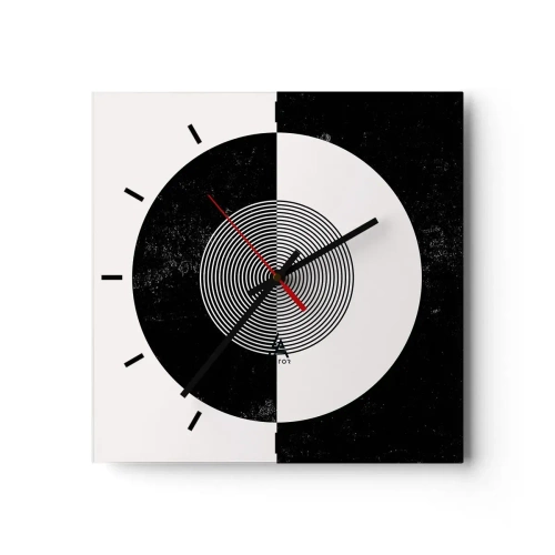 Wall clock - Clock on glass - Harmony in Black and White - 40x40 cm