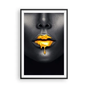 Poster in black frame - Golden Lips - 61x91 cm