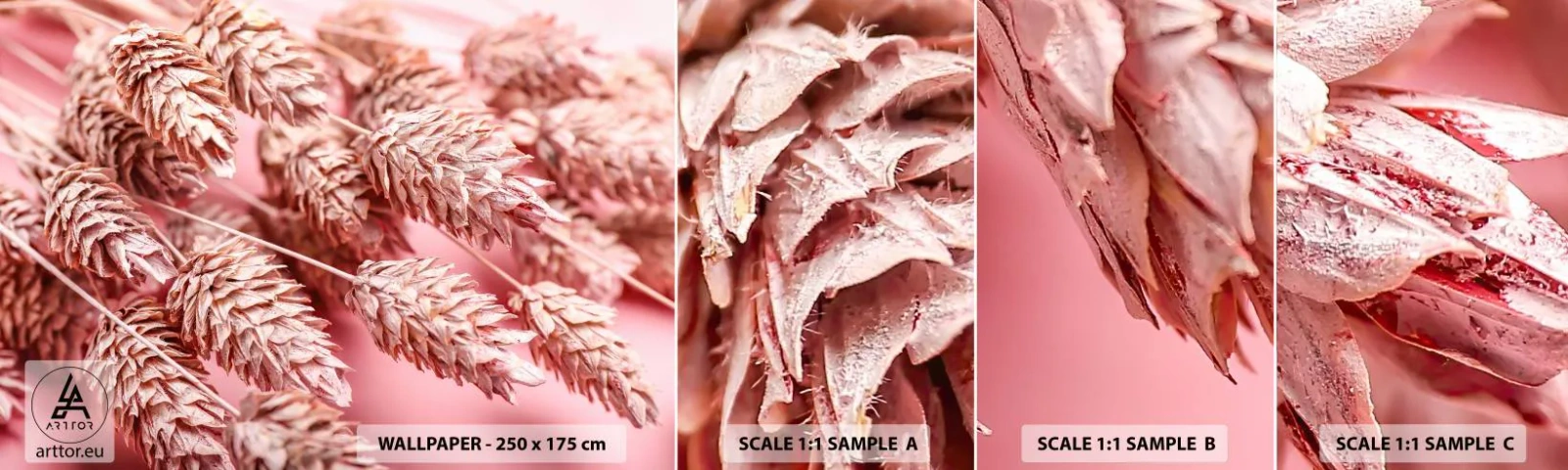 Photo Wallpaper Sample Standard Eco - Flowery Cascade in Pink - Dried flowers, Bouquet of flowers, Flowers - 100x30 cm