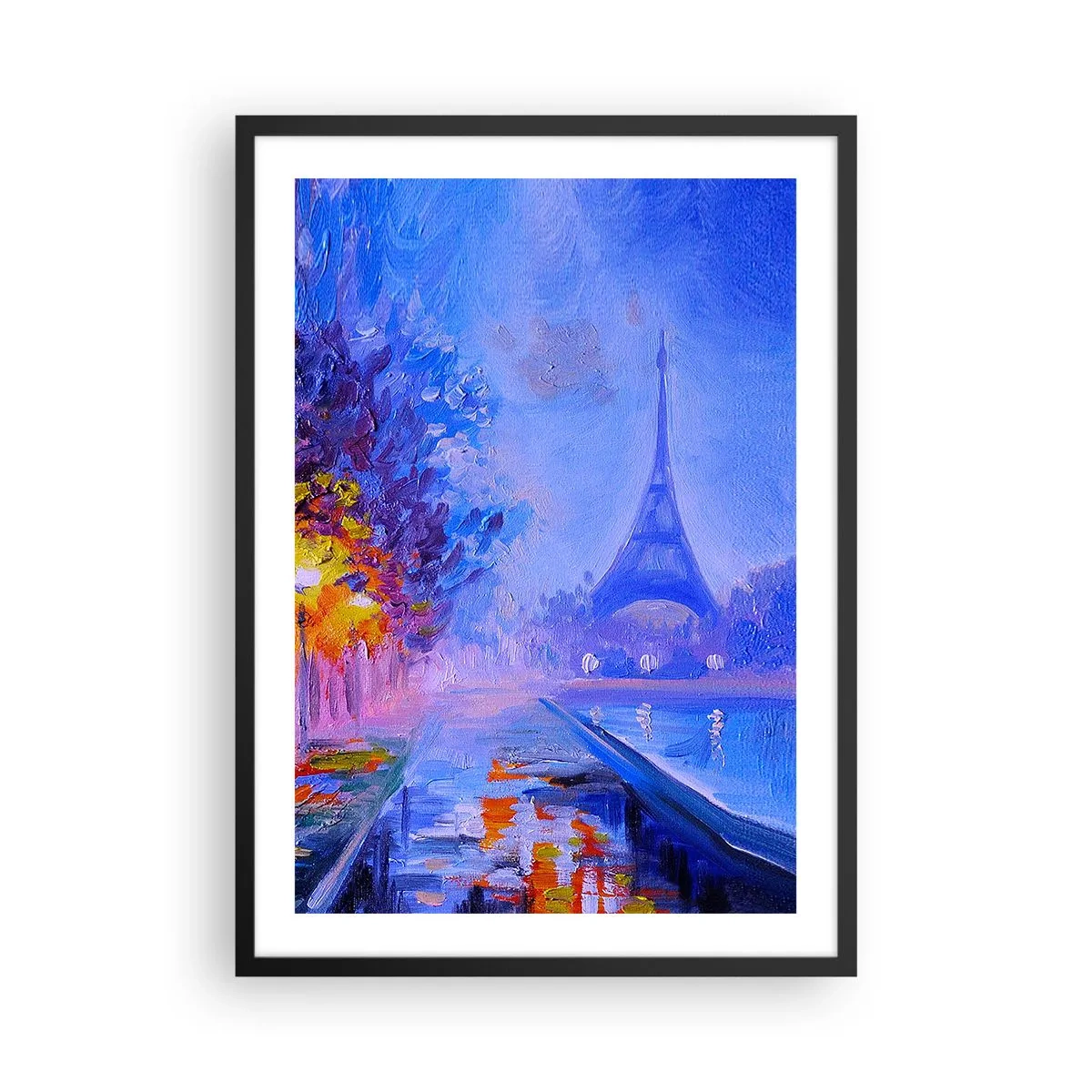 Poster in black frame - The Eiffel Tower in a painterly night shot - 50x70cm - Dreamed Walk - Modern wall decoration for the living room and bedroom ARTTOR