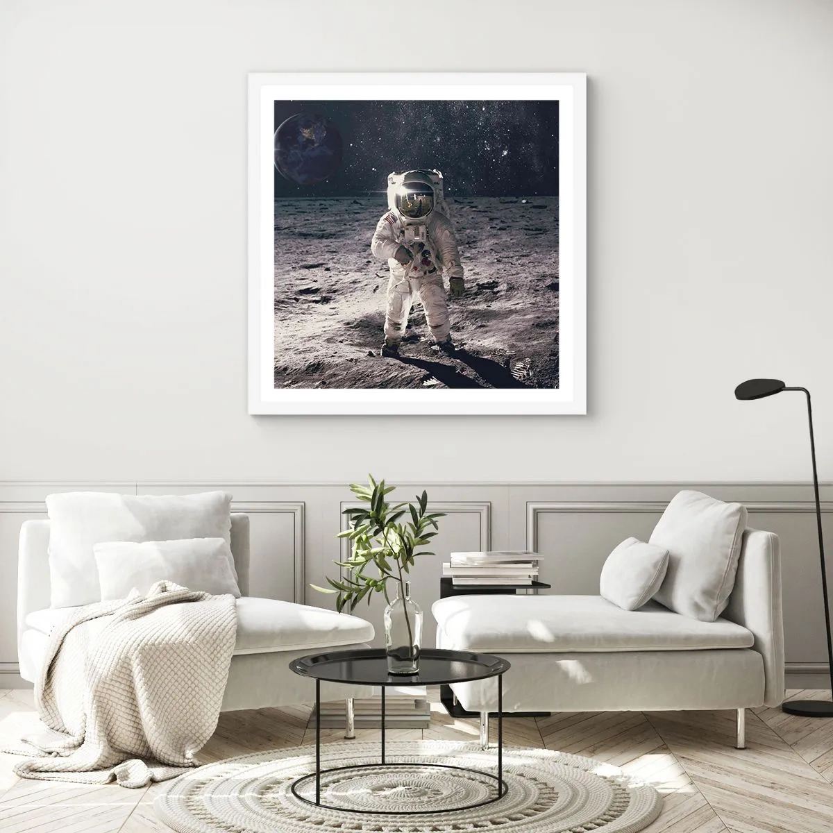 Poster in white frmae - Greetings from the Moon - 40x40 cm