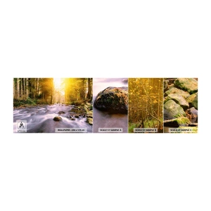 Photo Wallpaper Sample Self-Adhesive Deluxe Sticker - Malachite in Silver and Gold Setting - Landscape, Mountain Stream, Forest - 100x30 cm