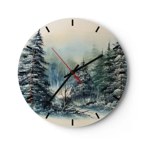 Wall clock - Clock on glass - Winter landscape with snow-covered trees in a forest setting - 30x30cm - Ready for Christmas - Modern wall decoration for the living room, kitchen, and bedroom ARTTOR