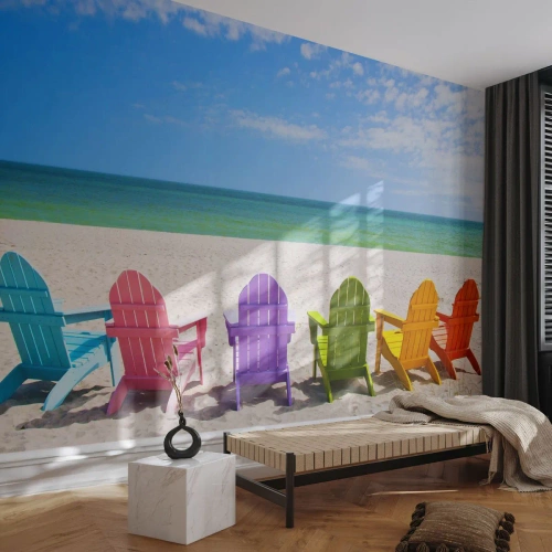 Photo Wallpaper Premium Canvas - Rainbow Beach - Landscape, Beach, Deckchairs - 100x70 cm