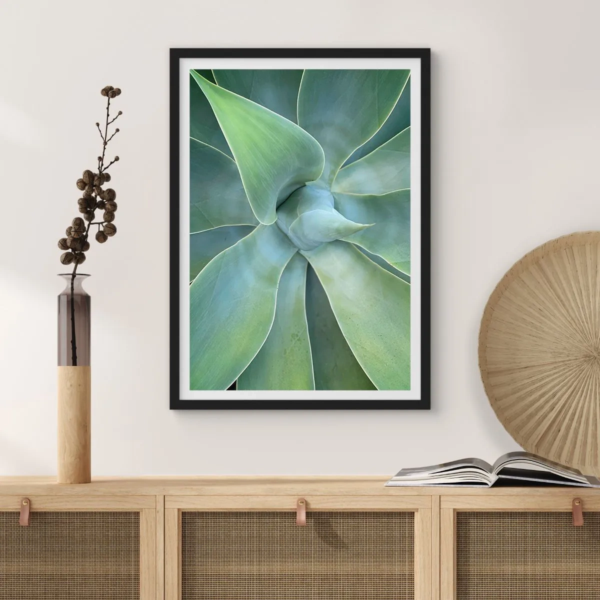 Poster in black frame - Close-up of symmetrical succulent leaves - 50x70cm - Birth of Green - Modern wall decoration for the living room and bedroom ARTTOR