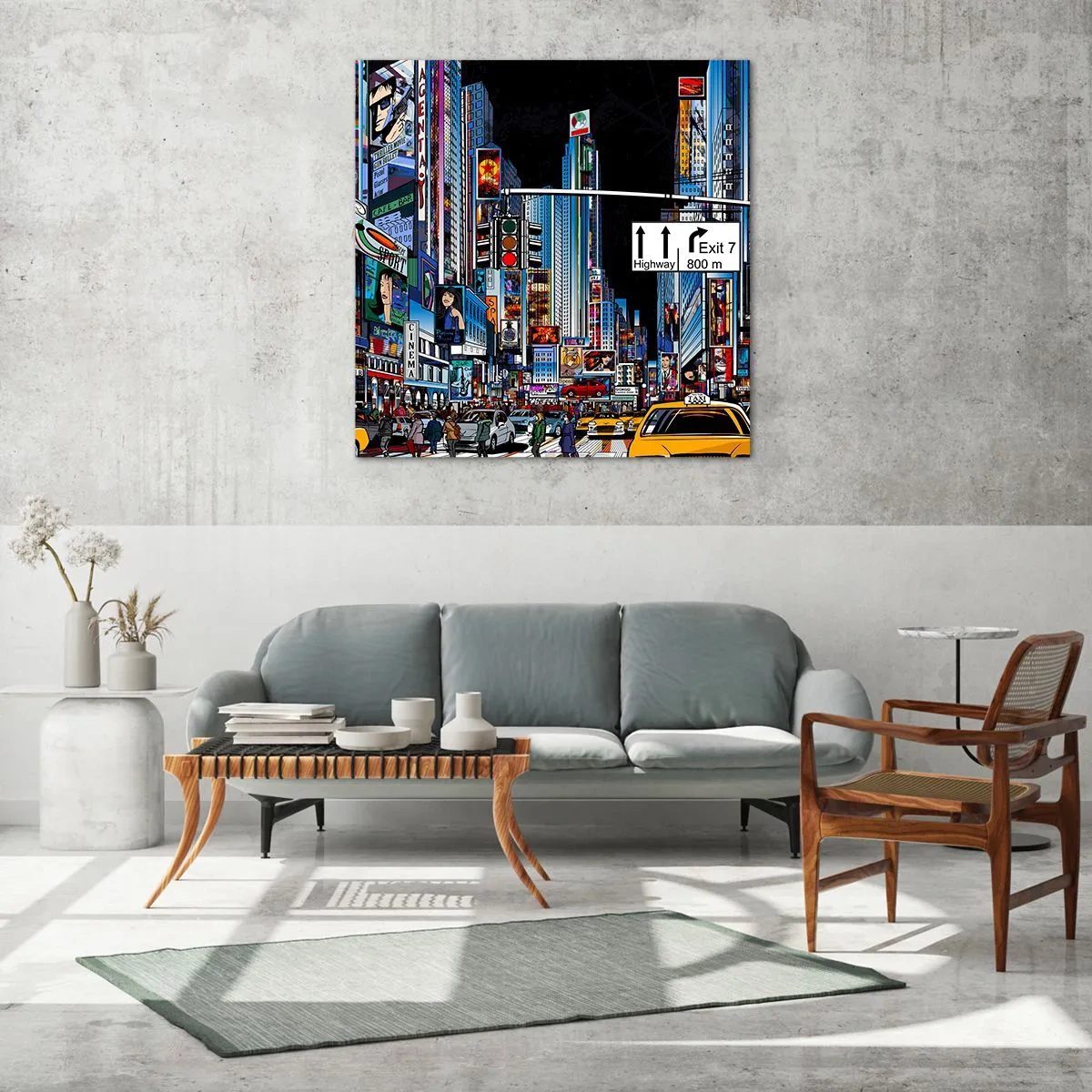 Glass picture - Comic Night in a Big City - 50x50 cm