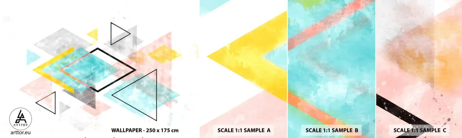 Photo Wallpaper Sample Self-Adhesive Deluxe Sticker - Geometric Play - Bright, Triangles, Minimalism - 100x30 cm