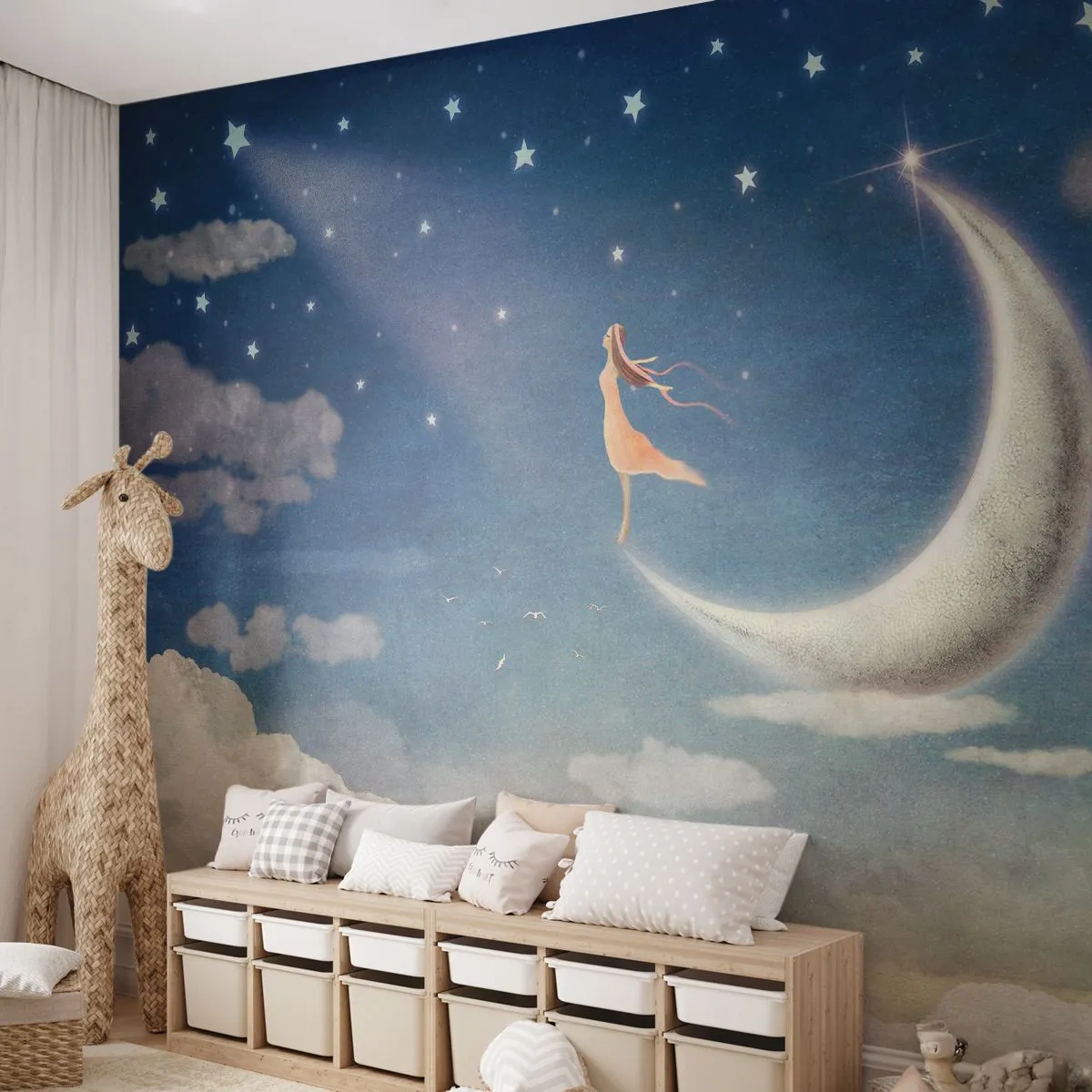 Self-Adhesive Photo Wallpaper Deluxe Sticker - Blue Suitor - Abstraction, For children, Moon - 250x175 cm
