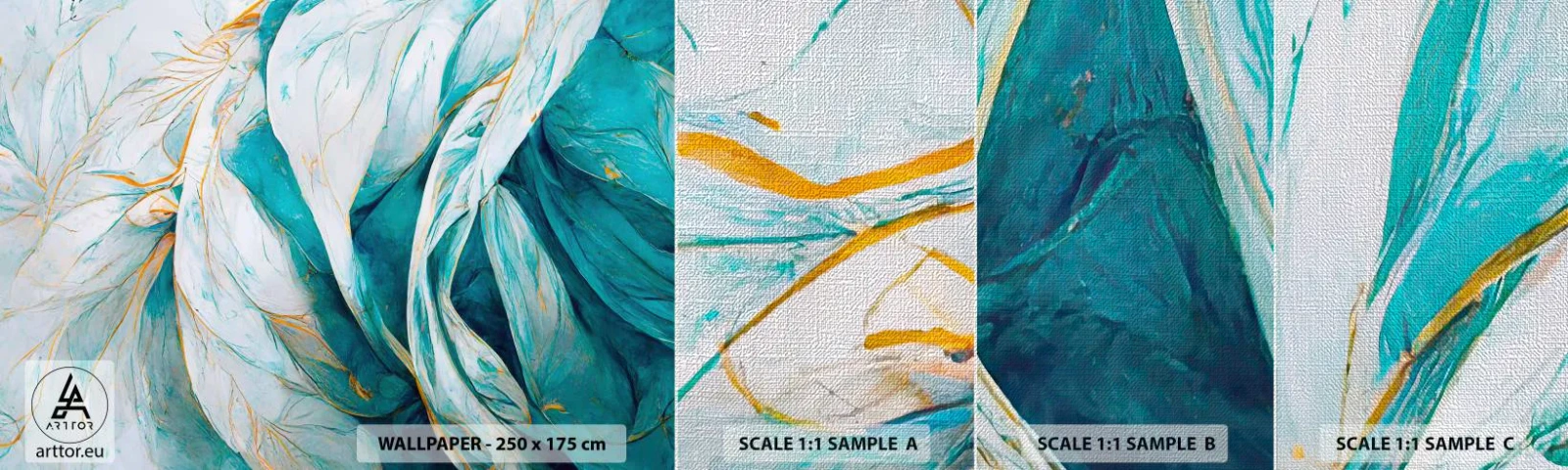 Photo Wallpaper Sample Premium Canvas - Blue Abstract with a Golden Motif - Piece, Art Deco, Subtle - 100x30 cm