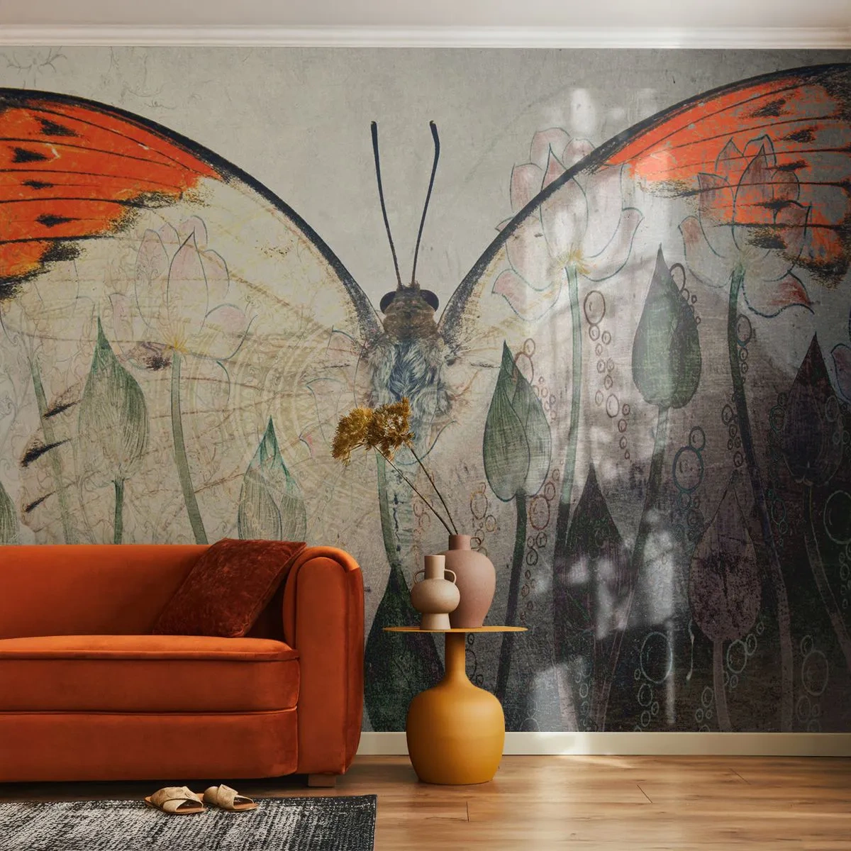 Photo Wallpaper Premium Canvas - When a Butterfly is Swinging on the Grass - Abstraction, Butterfly, Nature - 250x175 cm