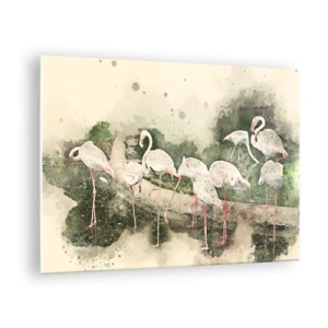 Glass picture - Flamingos against the background of a watercolor composition - 70x50cm - Exotic Dream - Modern wall decoration for the living room and bedroom ARTTOR