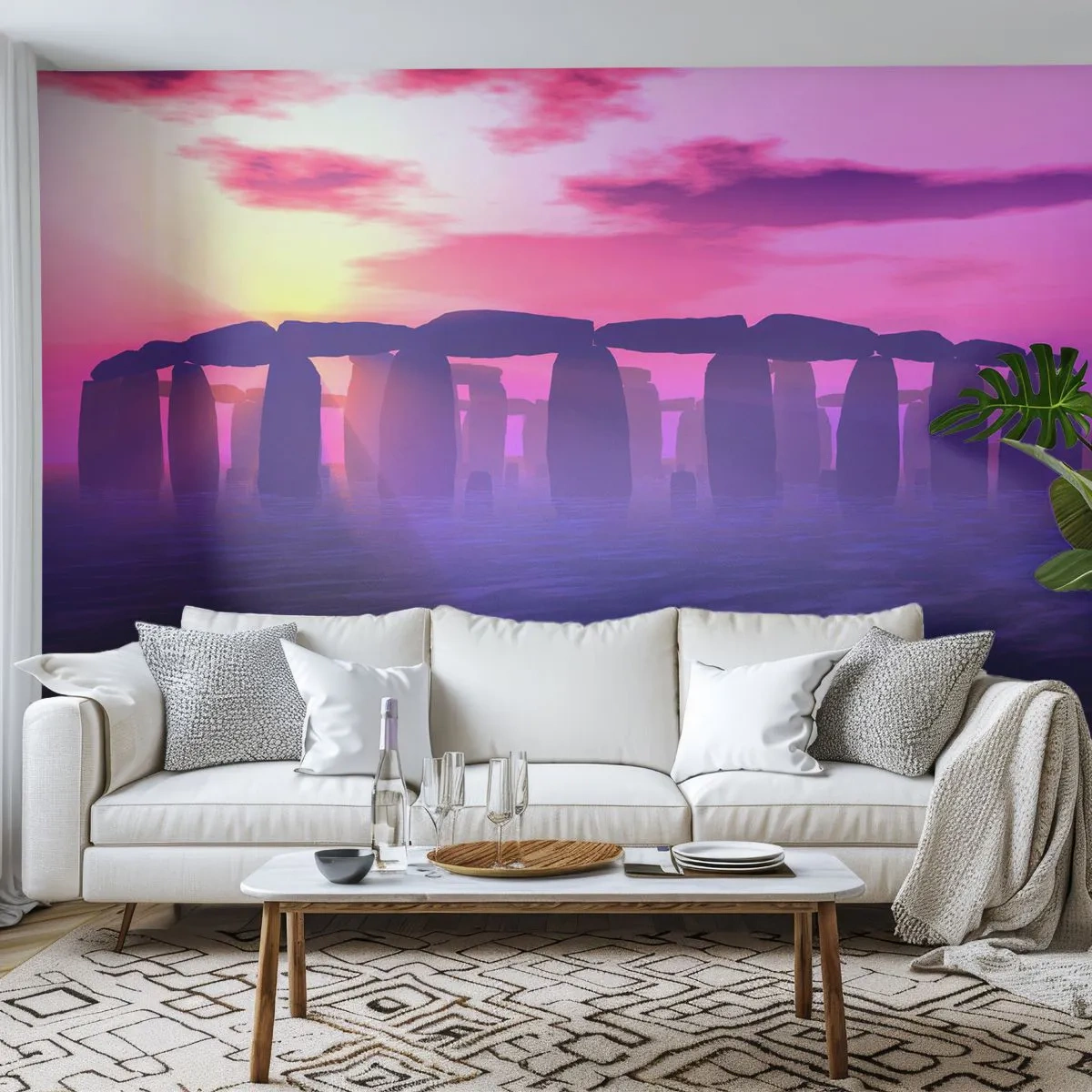 Photo Wallpaper Standard Eco - Secret at a Foggy Dawn - Architecture, Stonehenge, Stone Circles - 350x256 cm