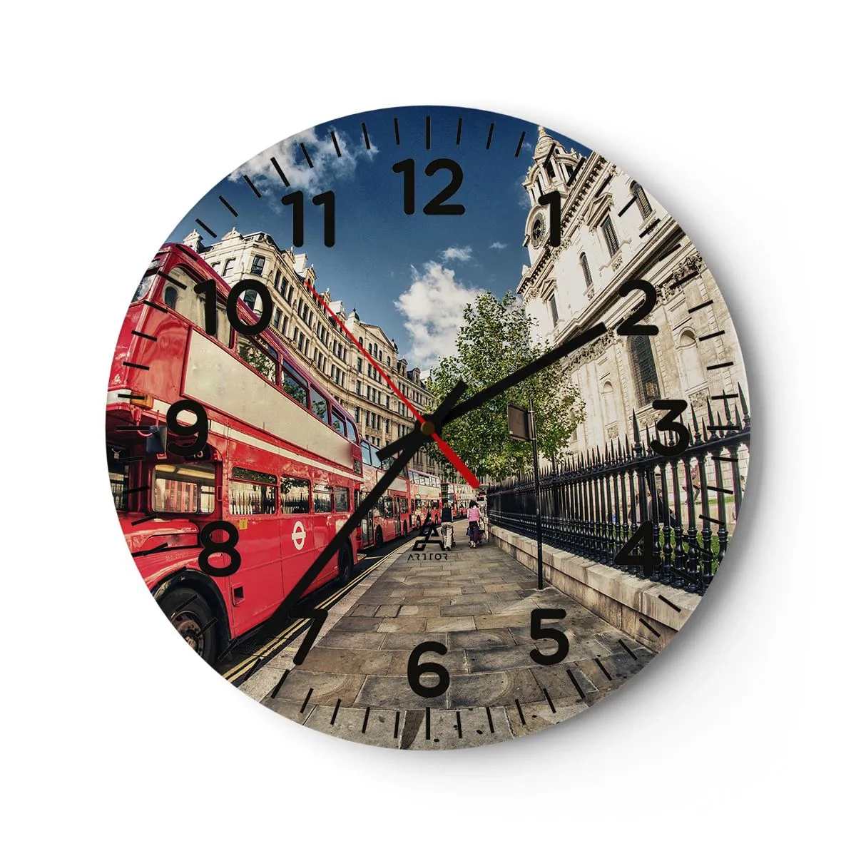 Wall clock - Clock on glass - London Street in Grey and Red - 30x30 cm