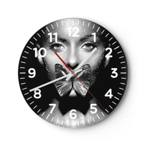 Wall clock - Clock on glass - Butterfly Kiss - 40x40 cm