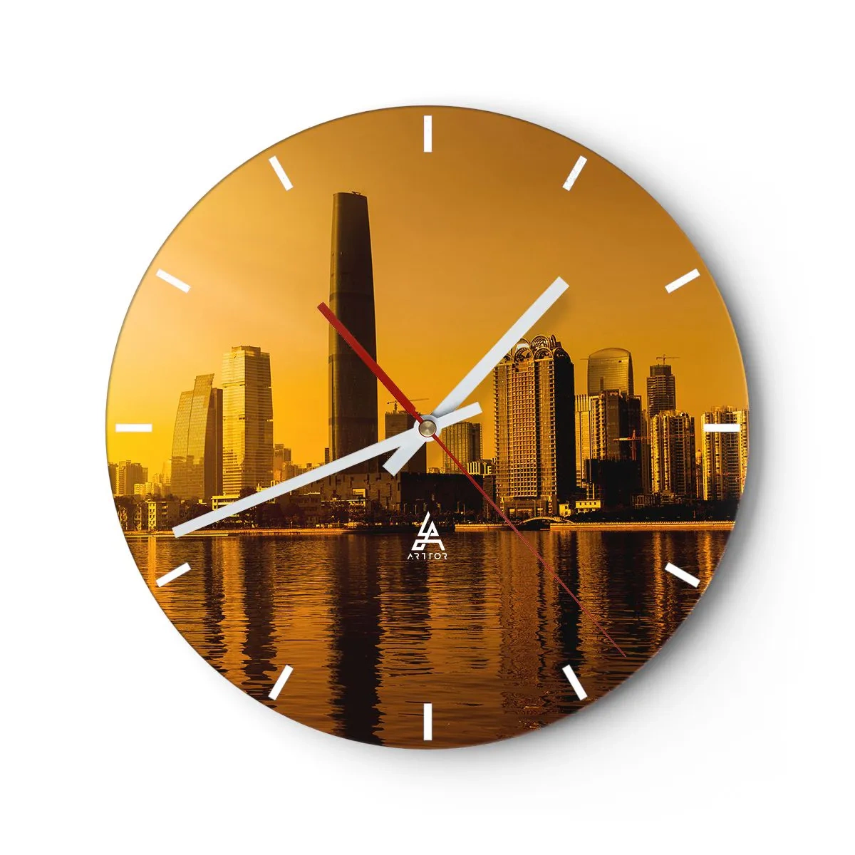 Wall clock - Clock on glass - Golden City - 40x40 cm