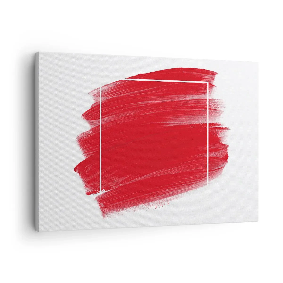 Canvas picture - Red brush stroke with white border - 70x50cm - Without a Frame - Modern wall decoration for the living room and bedroom ARTTOR