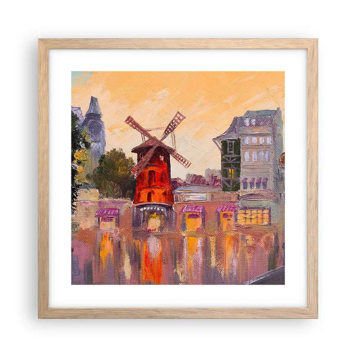 Poster in light oak frame - Icons of Paris - Moulin Rouge - 40x40 cm