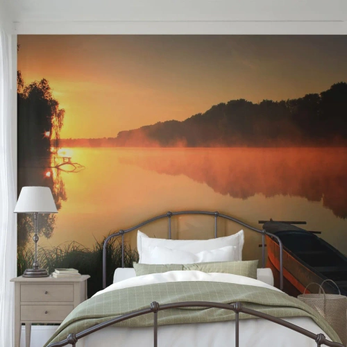Photo Wallpaper Premium Canvas - Sunrise by a Mirror-like Water - Landscape, Lake, Morning - 150x105 cm