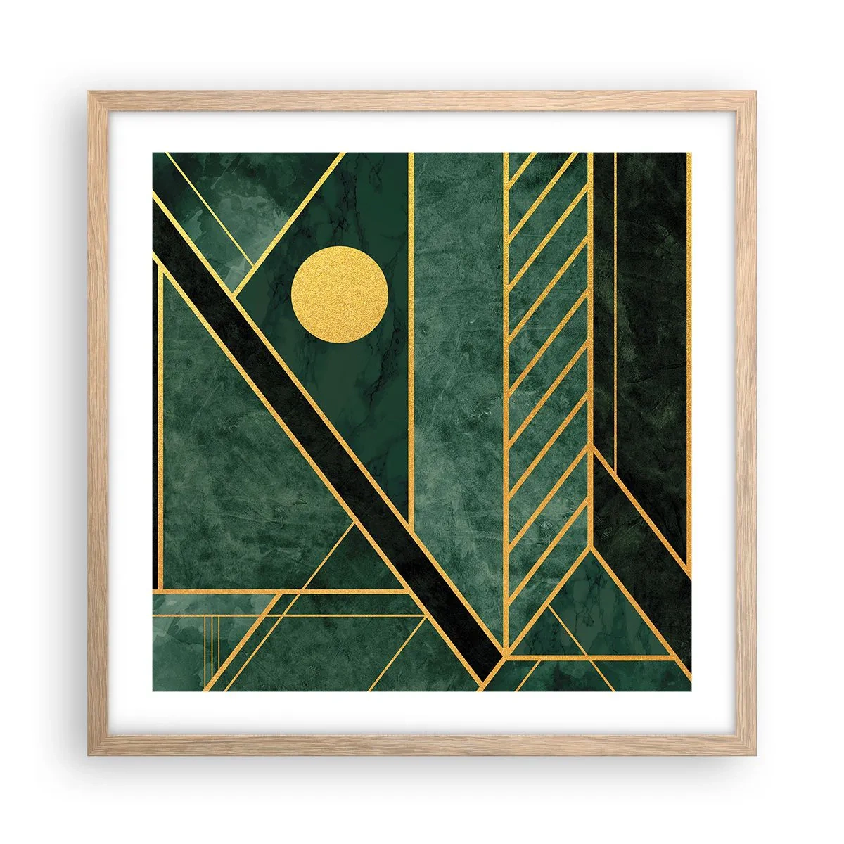 Poster in light oak frame - Dynamics of Gold and Azure - 50x50 cm