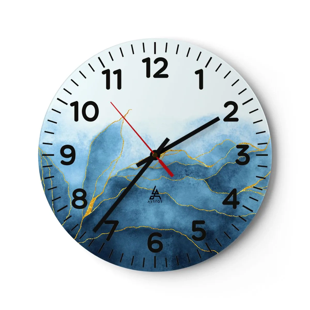 Wall clock - Clock on glass - Blue In Gold - 30x30 cm