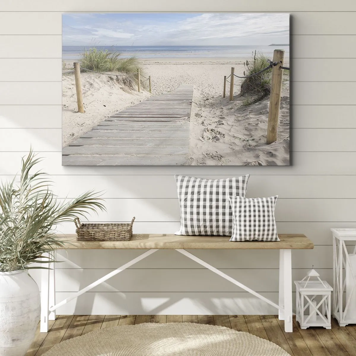 Canvas picture - A plank path leading to a sandy beach - 70x50cm - Until the Horizon - Modern wall decoration for the living room and bedroom ARTTOR