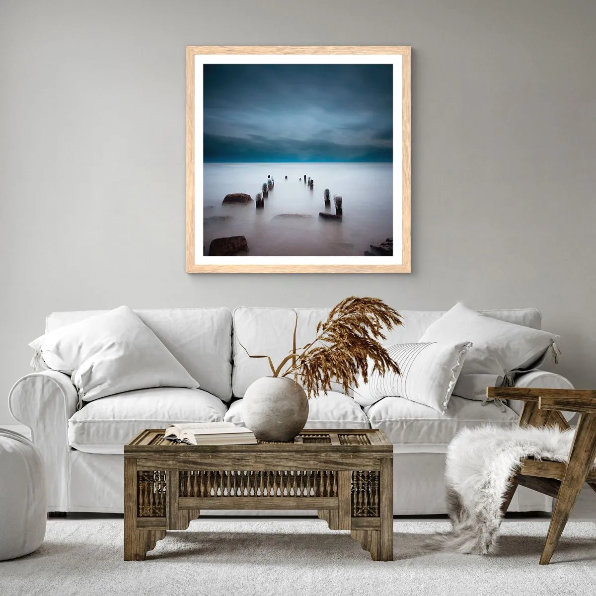Poster in light oak frame - Pensive Lake - 50x50 cm
