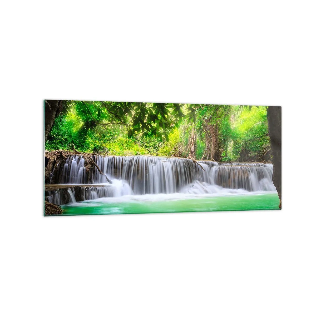 Glass picture - Cascade in Green - 120x50 cm