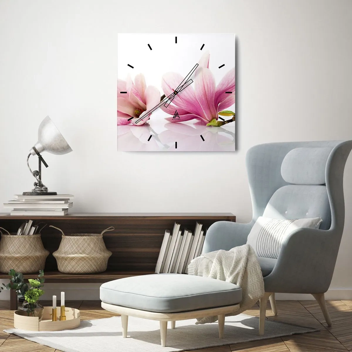 Wall clock - Clock on glass - Delicate Like a Spring Breeze - 30x30 cm