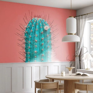 Photo Wallpaper Standard Eco - Turquoise cactus on a pink background - 100x70cm - Just Look - Modern wall decoration for the living room and bedroom ARTTOR