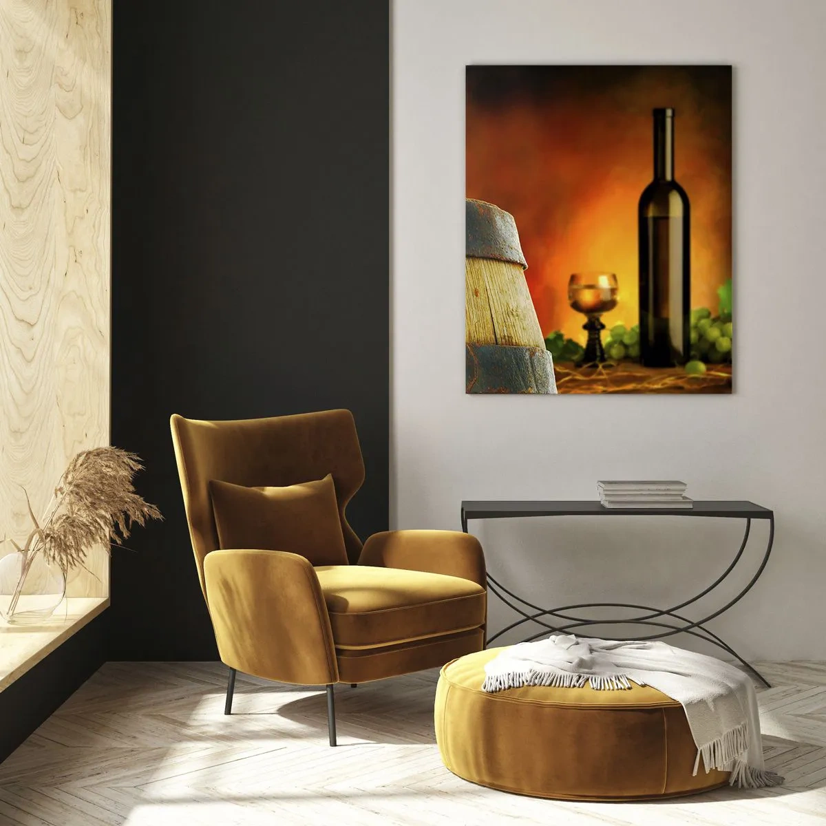 Glass picture - Still Life with a Bottle of Wine and a Bunch of Grapes - 70x100 cm