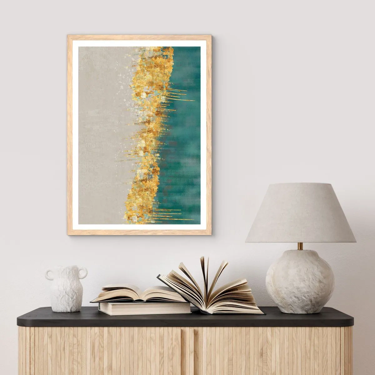 Poster in light oak frame - Golden Border - 50x70 cm