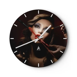 Wall clock - Clock on glass - Portrait of a woman getting her makeup done - 30x30cm - Beautiful and Dreamy - Modern wall decoration for the living room, kitchen, and bedroom ARTTOR