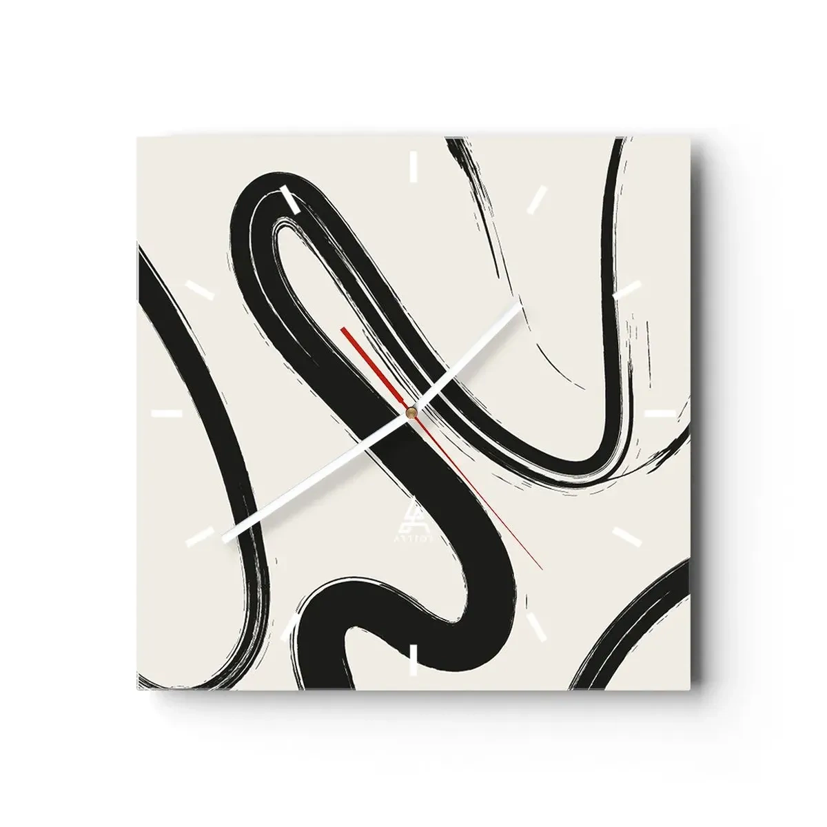 Wall clock - Clock on glass - Black and White Fancy - 30x30 cm